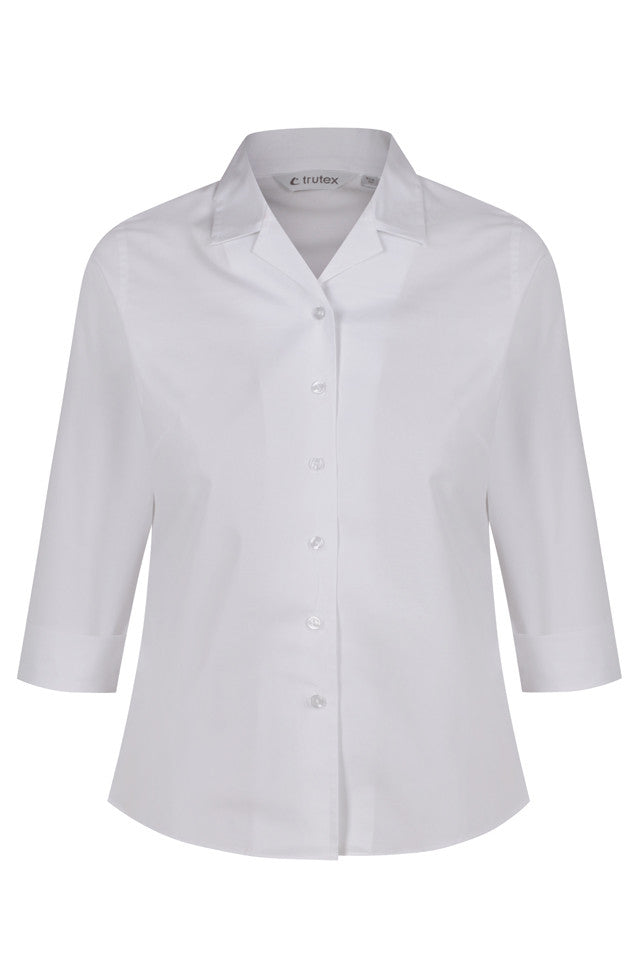 Rever Color 3/4 Sleeve White Blouse