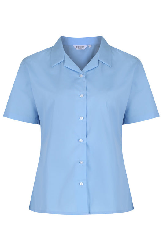 Blue Short Sleeve Rever Easycare School Blouse