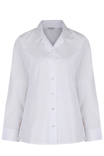 Long Sleeve Rever Collar White Blouses