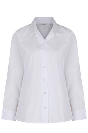 Long Sleeve Rever Collar White Blouses